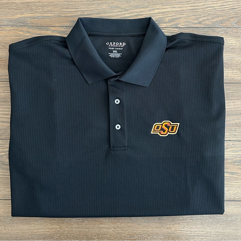 Oxford Black Oklahoma St Cowboys Polo‎ with Embroidered Logo Size XXL